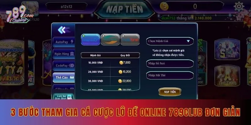 3 bước tham gia cá cược lô đề online 789club đơn giản