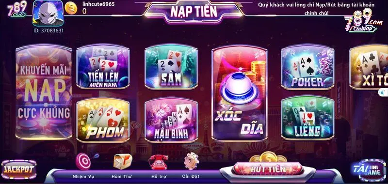 Sảnh game bài đầy thú vị có tại sân chơi 789Club