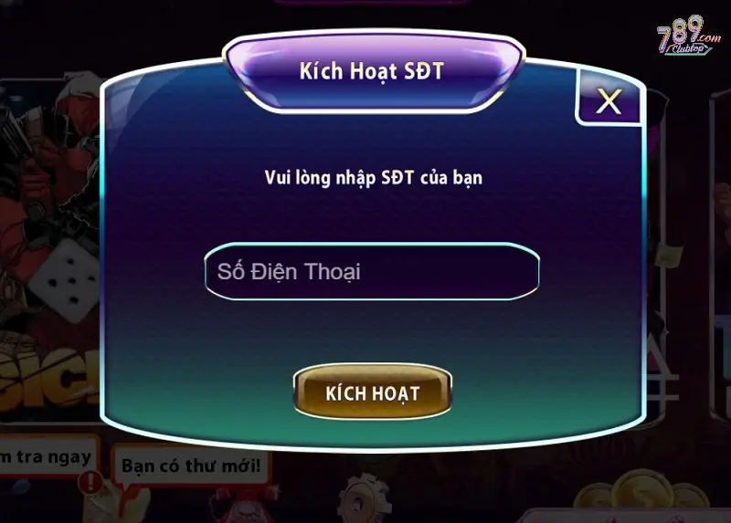 Người chơi cần kích hoạt sdt mới có thể nạp tiền tại 789club